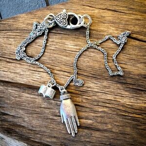 DND Dungeons and Dragons necklace. Hand and Book Charm Necklace Wizard